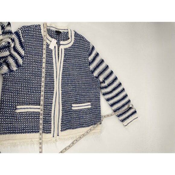 Talbots Womens XL Blue White Striped Fair Isle Eyelash Trim Cardigan Sweater - Picture 5 of 7
